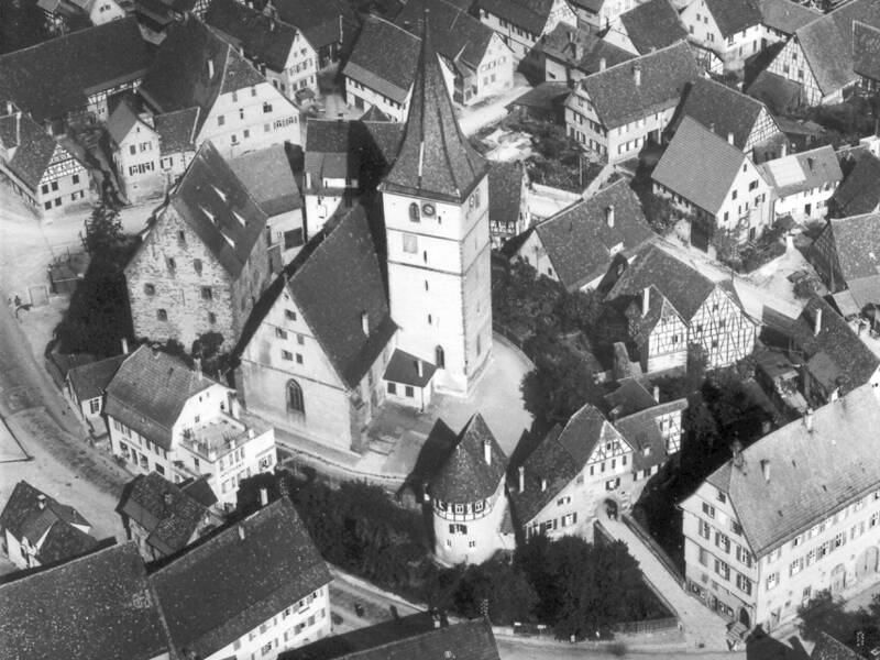 Luftbild von Merklingen um 1950