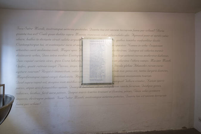 Eine mit lateinischem Text beschriebene Wand