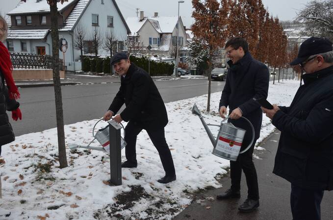 Aidyn Aimbetov pflegt dem ihm gewidmeten Baum