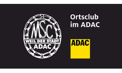 Das Logo des Ortsclubs MSC Weil der Stadt im ADAC zeigt auf schwarzem Hintergrund einen weißen Schriftzug: ‚Ortsclub im ADAC.