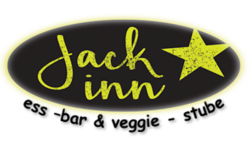 Das Logo von Jack inn zeigt den schwarzen Schriftzug „ess -bar & veggie - stube“.