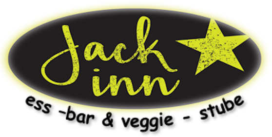 Das Logo von Jack inn zeigt den schwarzen Schriftzug „ess -bar & veggie - stube“.