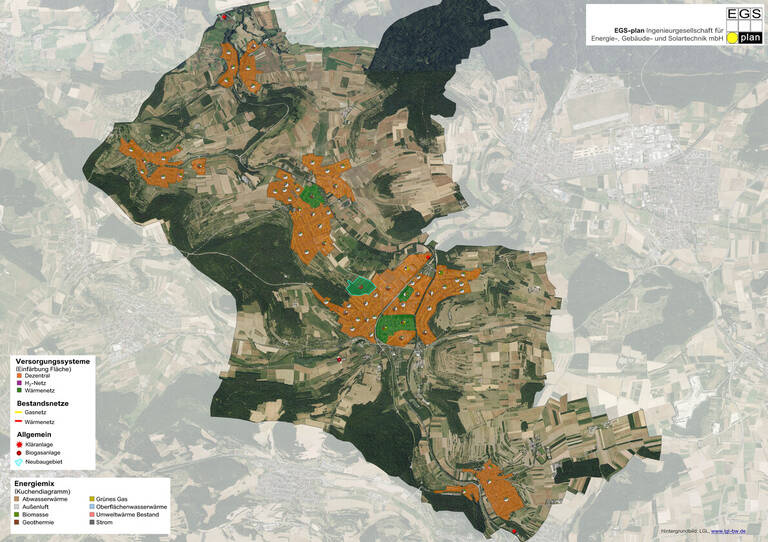 Luftbild von Weil der Stadt mit dem Zielszenario für die Kommunale Wärmeplanung.